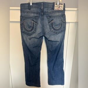 Vintage True Religion multi stitch logo straight blue jeans